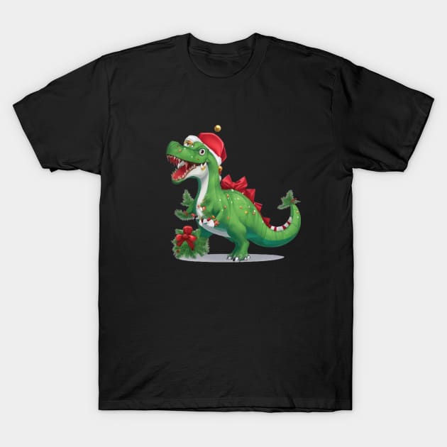 Funny Santa Dinosaur T-Shirt by halazidan